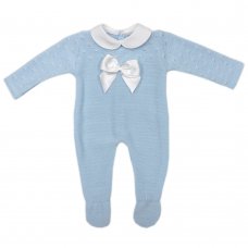 MC757-Sky: Baby Bow Knitted All In One (0-9 Months)
